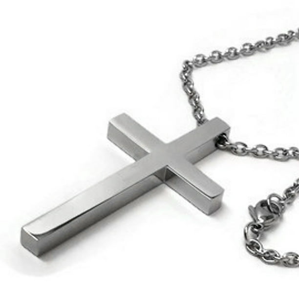 Men's Silver Tone Necklace Vintage Religious Cross Stainless Steel Pendant Chain